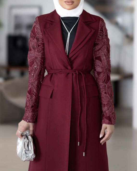 Double Collar Burgandy Long Blazer