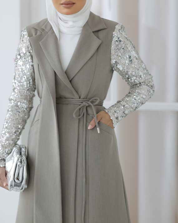 Beige Sequin Silver Set