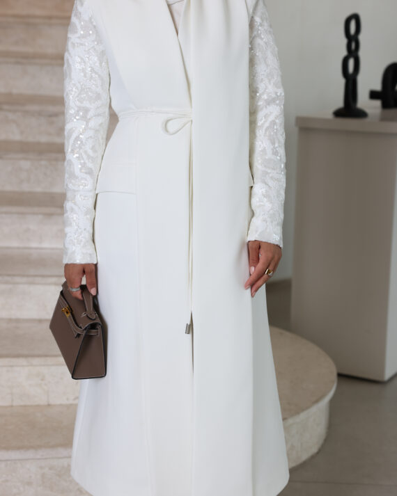 Shawl White Sequin Long Blazer