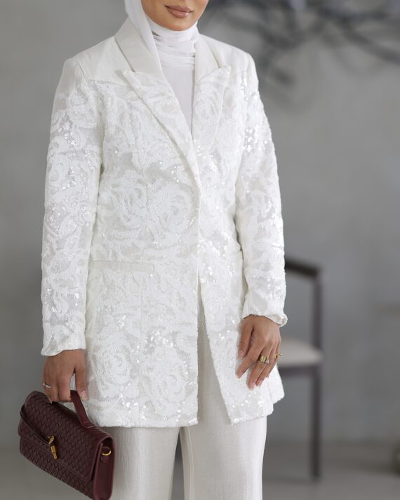 Sequin Floral White Blazer Set