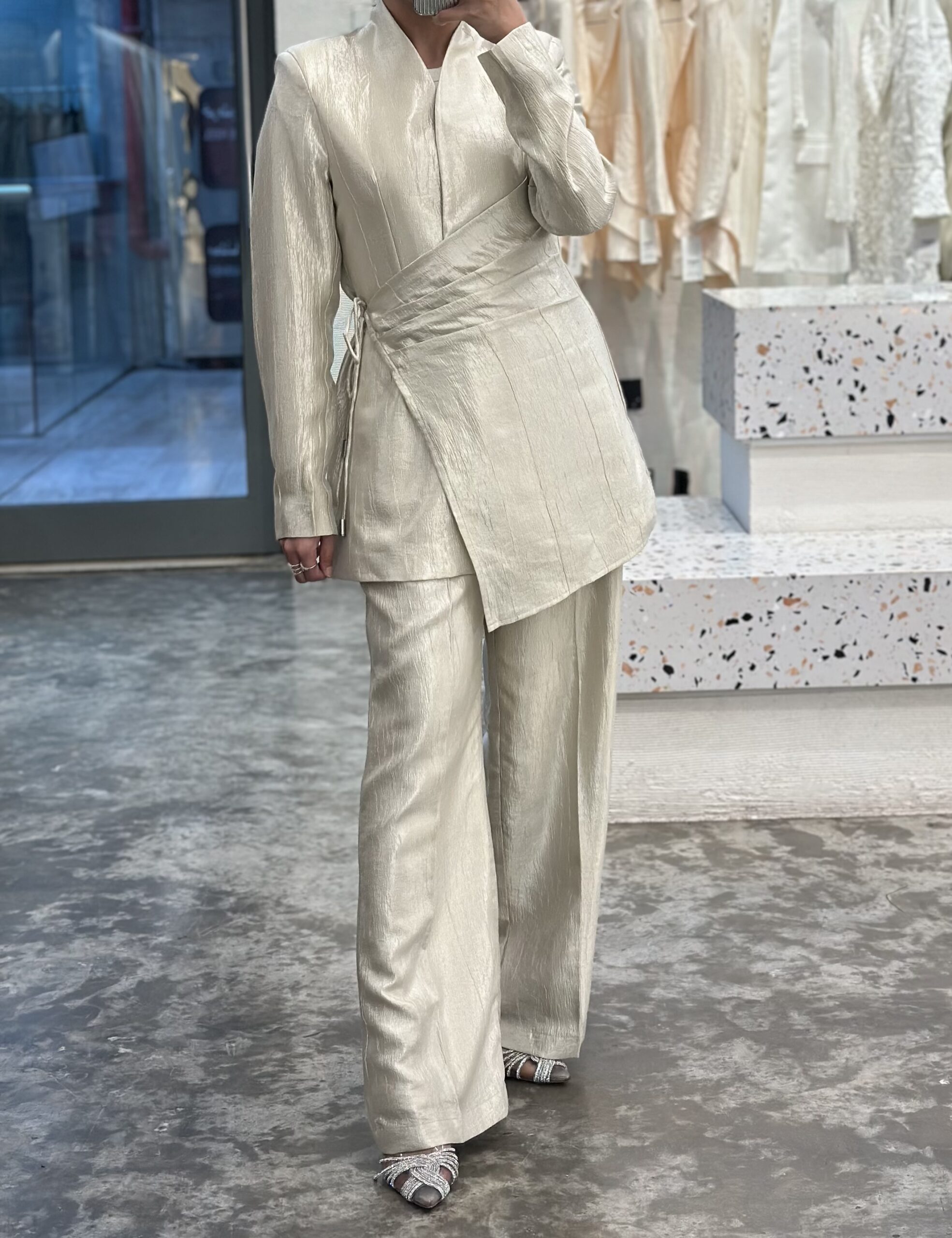 Metallic Beige Wrap Belt Set