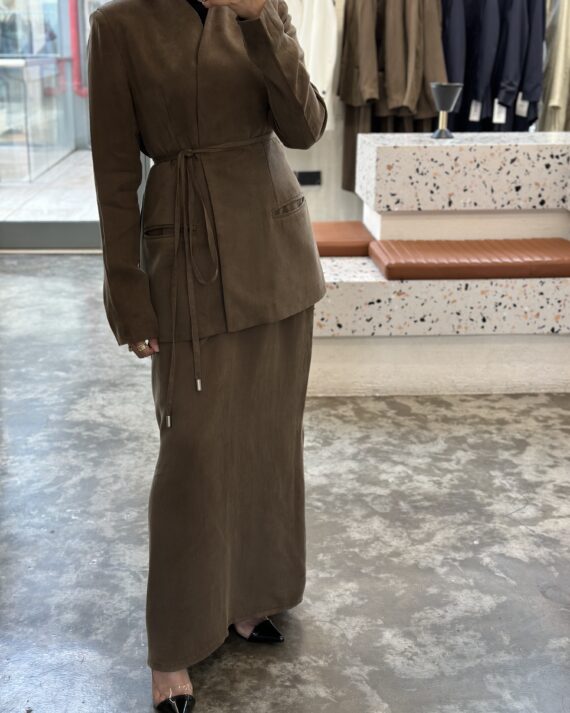 Brown Blazer & Skirt Set w Belt