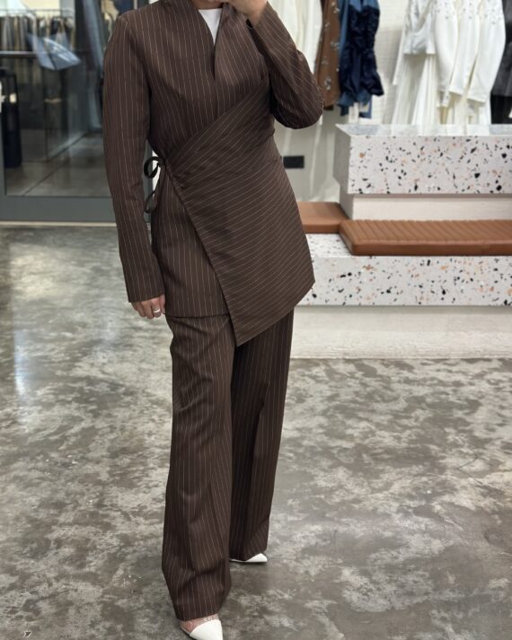 Brown Stripped Wrap Set