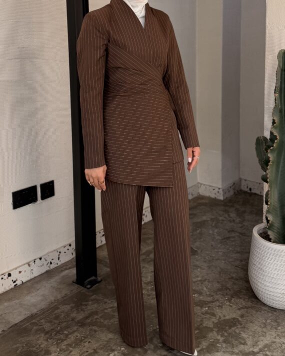 Brown Stripped Wrap Set