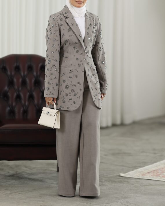 Gray Studded Blazer Set