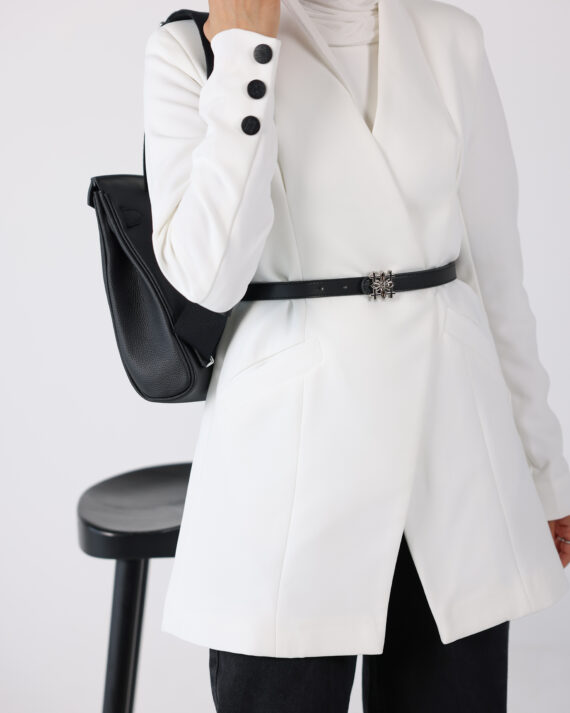 White Blazer with Signature Belt