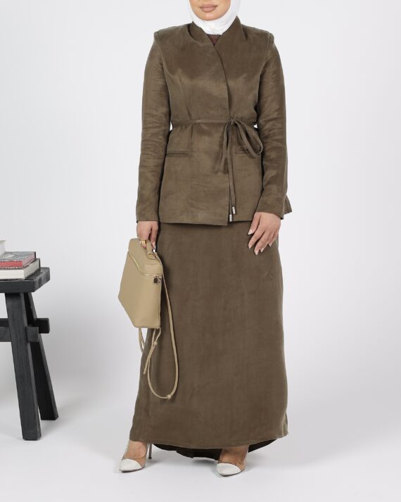 Brown Blazer & Skirt Set w Belt