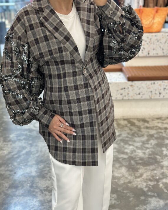 Plaid Embellished Blazer 2