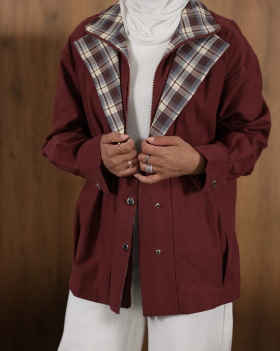Maroon Check Collar Jacket