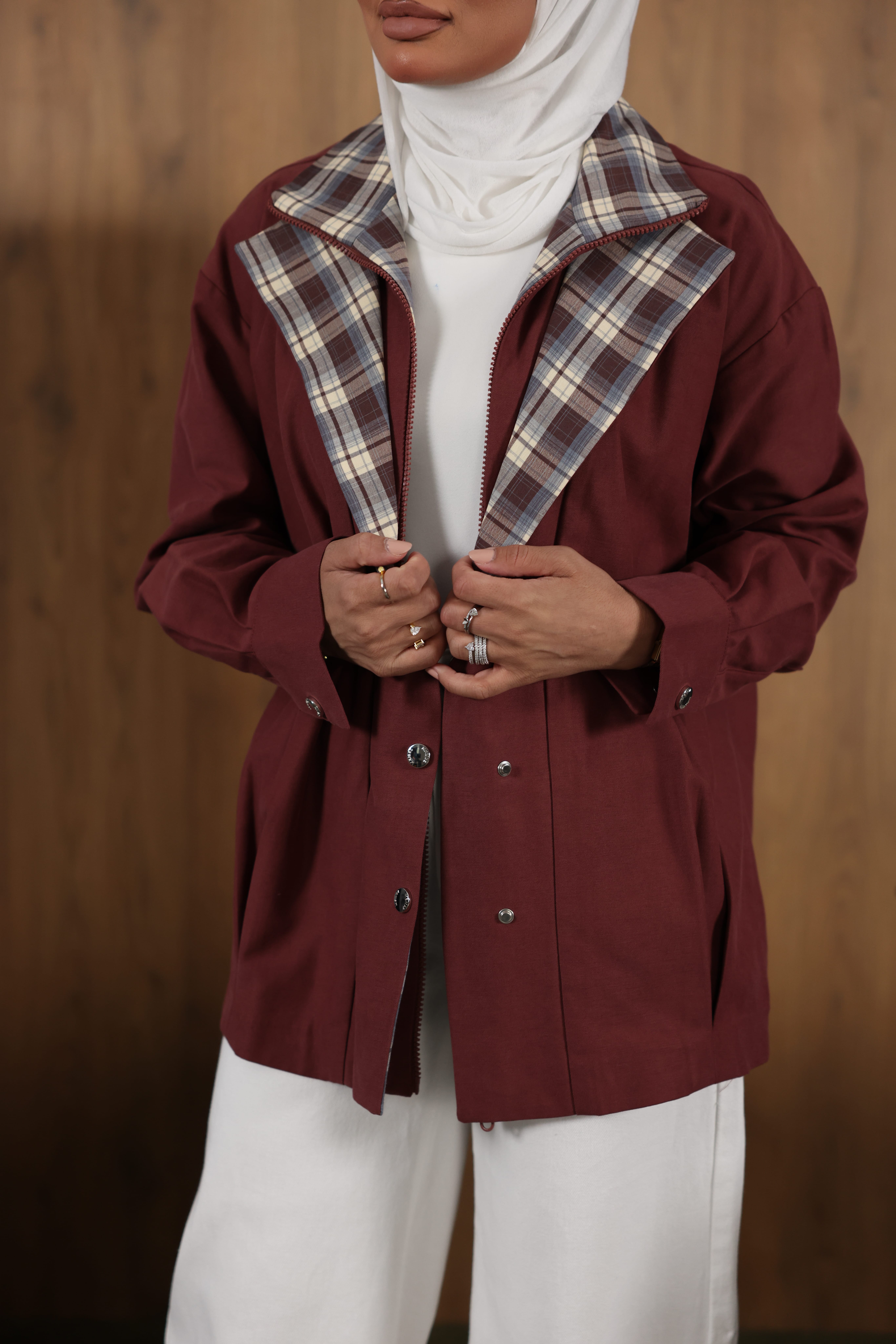Maroon Check Collar Jacket