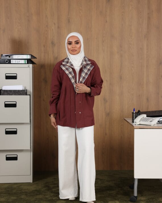 Maroon Check Collar Jacket